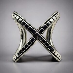 Samuel B 925 Sterling Silver “X” Ring – Square Cut Design, Size 6.25